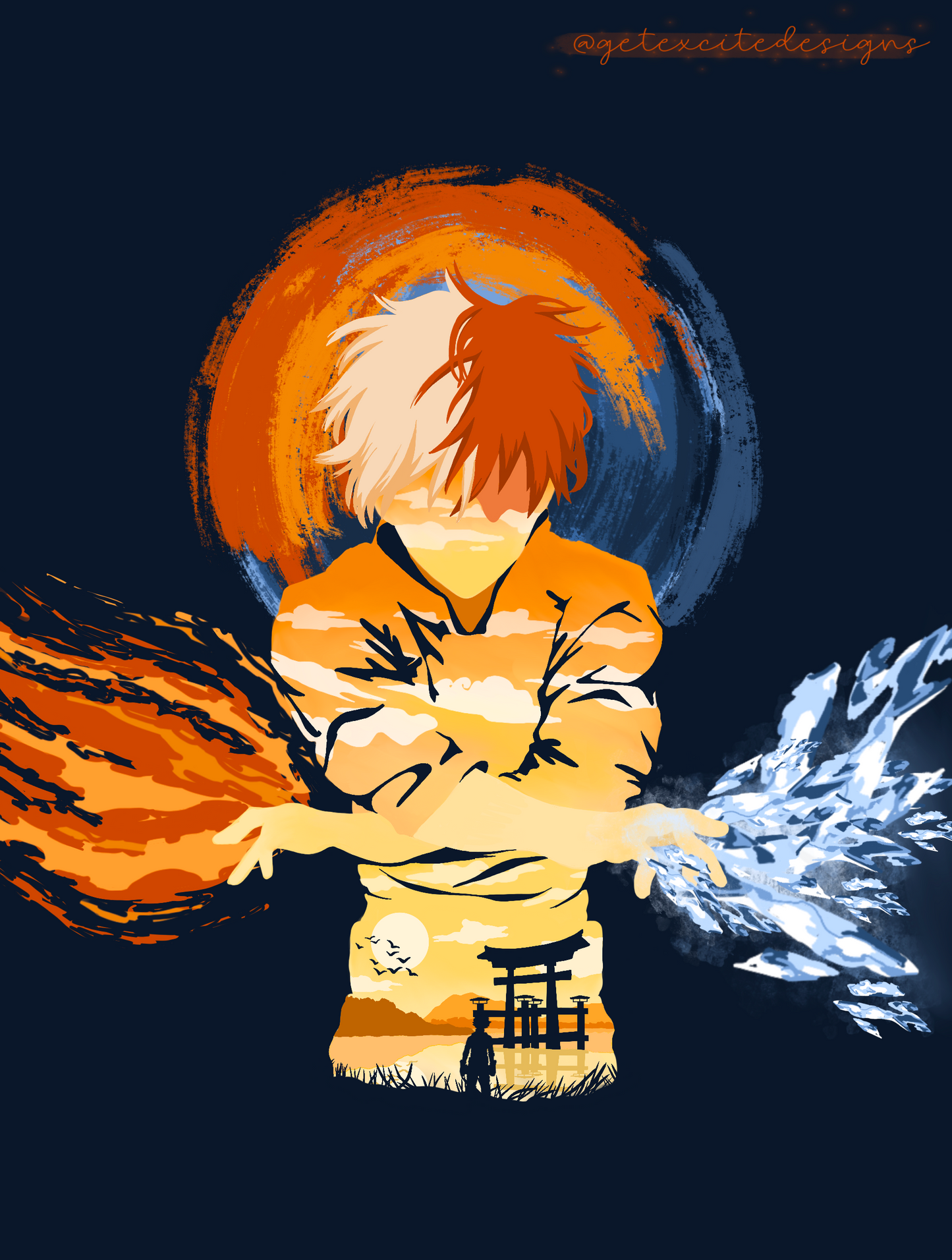 Fire/Ice Hero Silhouette Print